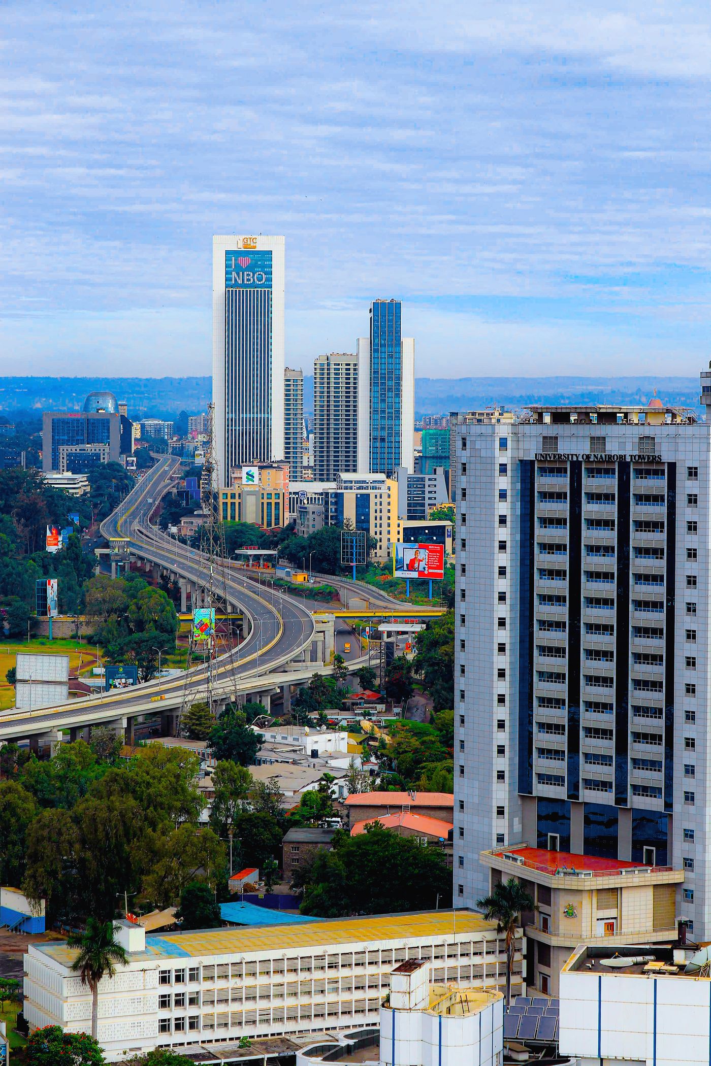 Nairobi skyline, buildings and road infrastructure